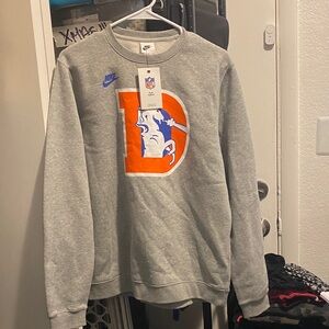 Nike Gray Crewneck Sweater with Orange and Blue Logo